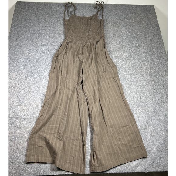American Eagle Outfitters Pants - American Eagle Bella Jumpsuit Small Wide Leg Brown Striped Cotton Tie Straps